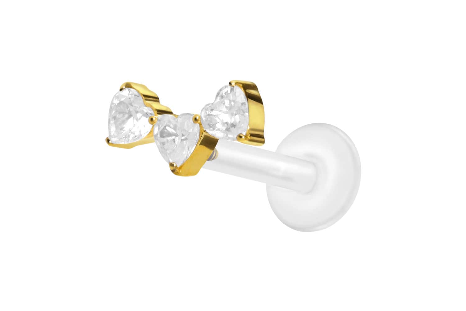 PTFE Labret Piercing mit Innengewinde + Titan-Aufsatz 3 KRISTALLHERZEN